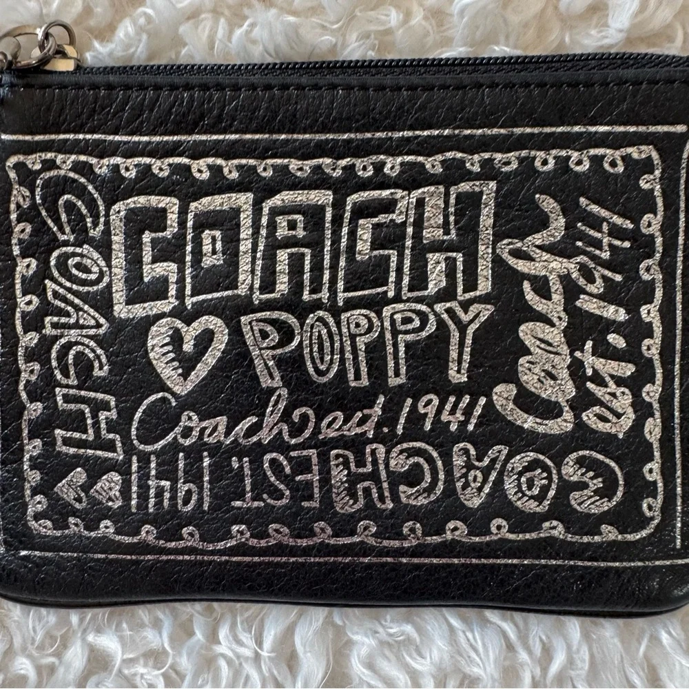 Coach Vintage Poppy Black And Silver Wristlet